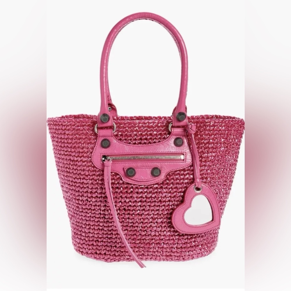 Balenciaga Small Le Cagole Nylon Raffia Tote